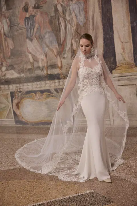 Antonella 63360 wedding dress by Veni Infantino, trumpet, lace