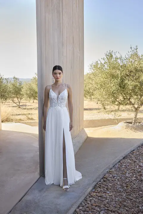 Style L1160 wedding dress by Demetrios, straight, chiffon