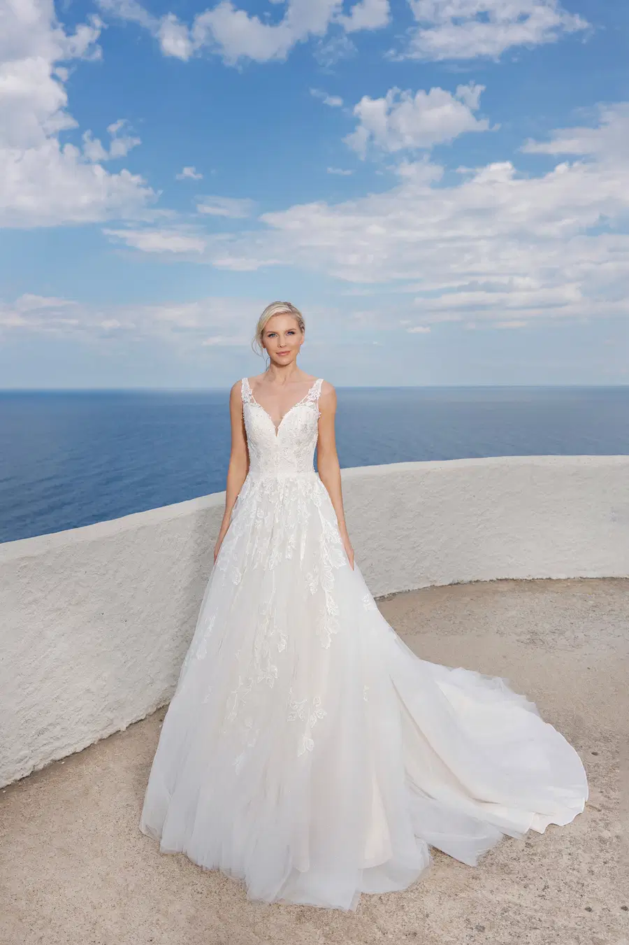 B2314 by Amera Vera: Ball Gown silhouette, V-neck neckline, sleeveless, lace