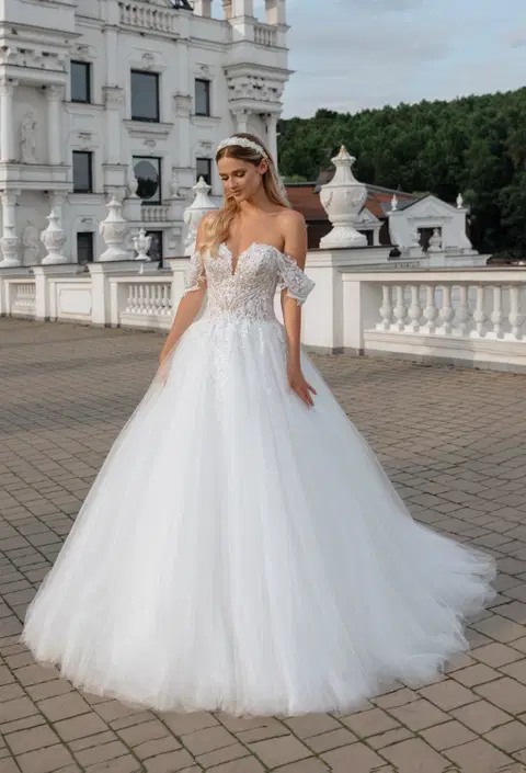 Style 5568 wedding dress by Serena Bridal, ball gown, lace