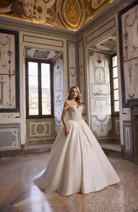 Anilla 63301 wedding dress by Veni Infantino, ball gown, satin