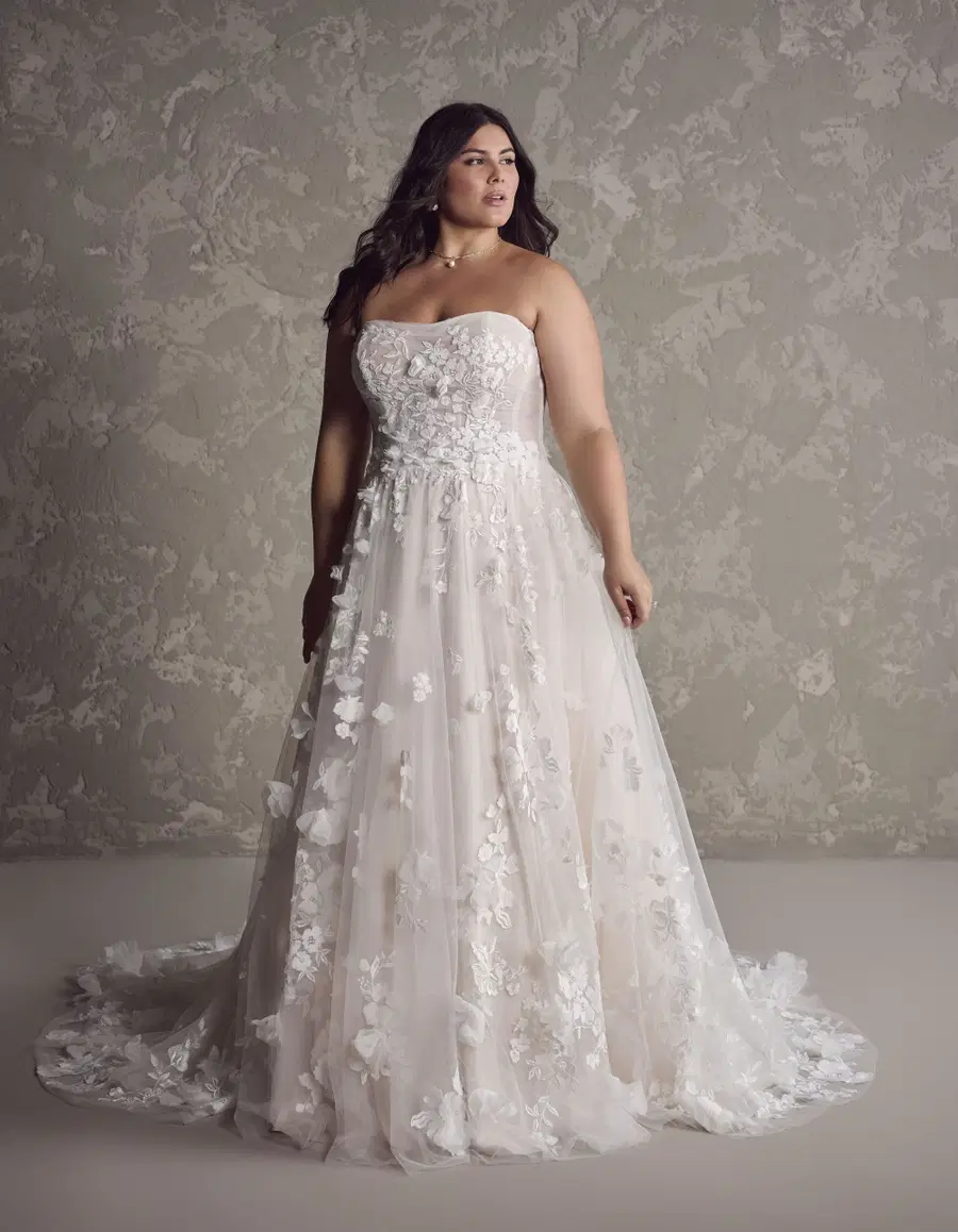 Laila by Maggie Sottero: Ball Gown silhouette, scoop neckline, separate sleeves, lace