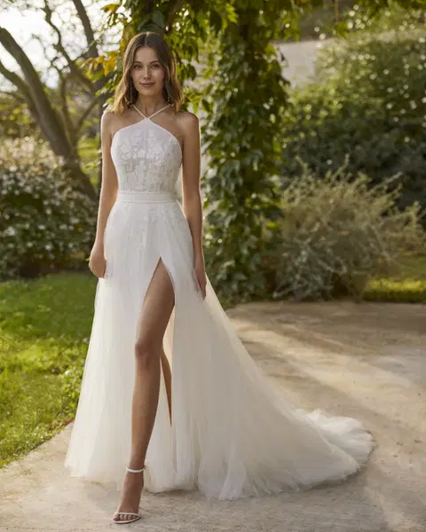 Nimara wedding dress by Alma Novia, straight, lace