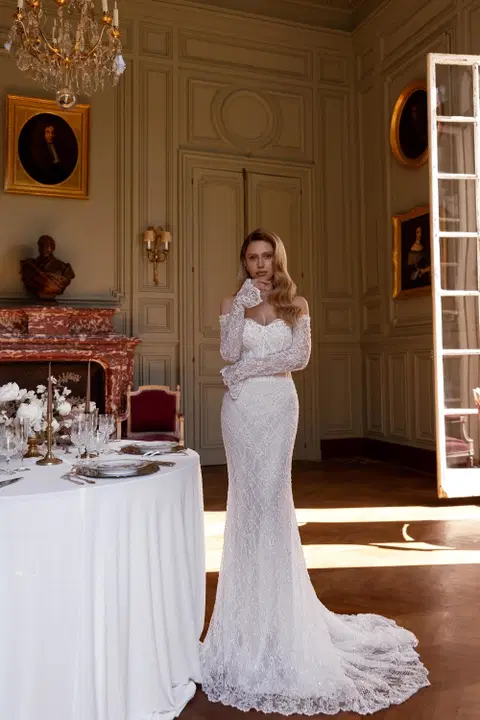 Dione wedding dress by Maks Mariano, straight, lace