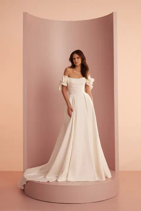 Style L402 wedding dress by Ariamo Light, A-line, satin
