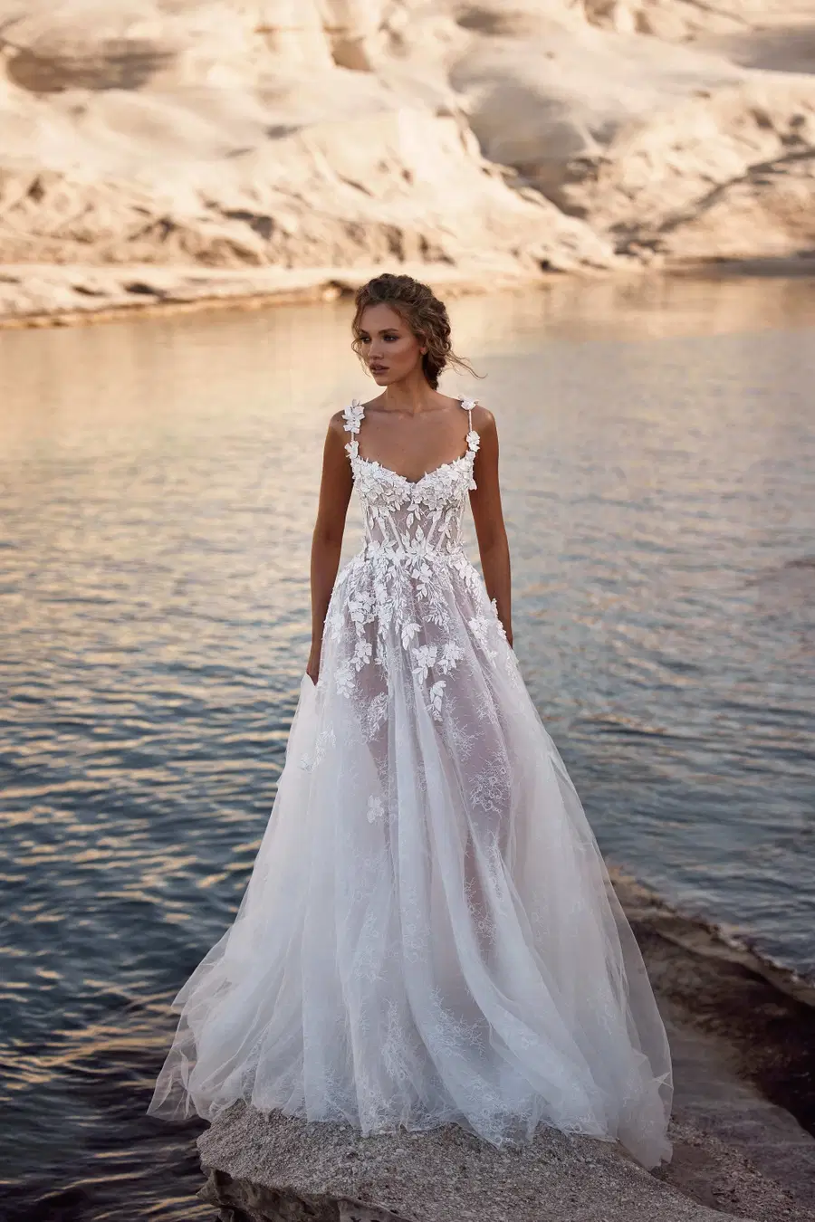 Eleanor by Milla Nova: A-Line silhouette, sweetheart neckline, long sleeves, tulle