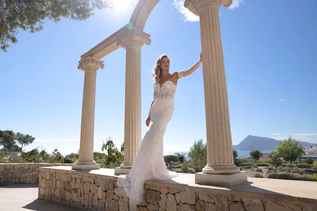 Alouise by Azuree Bridal: Fit & Flare silhouette, sweetheart neckline, separate sleeves, lace