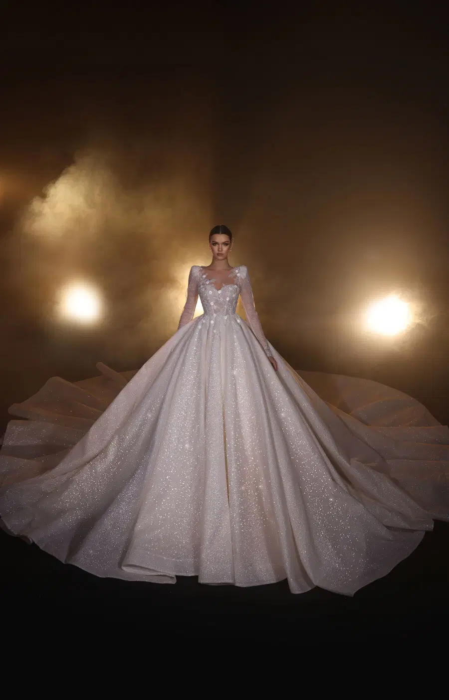 R 24-024 by Ricca Sposa: Ball Gown silhouette, illusion neckline, long sleeves, tulle
