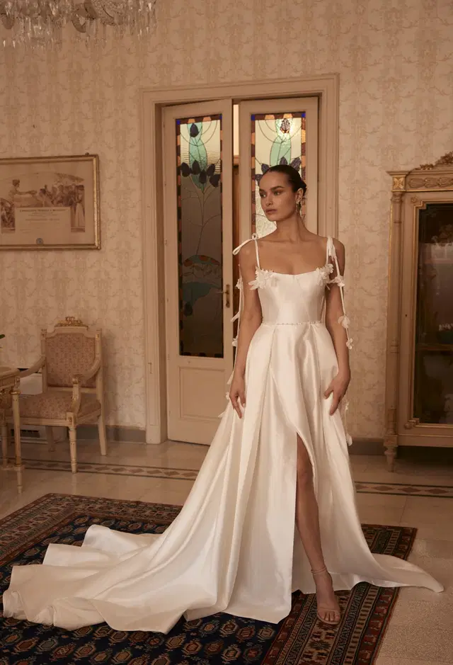 Lucretia 25-011 by Ricca Sposa Atelier: A-Line silhouette, sweetheart neckline, sleeveless, mikado