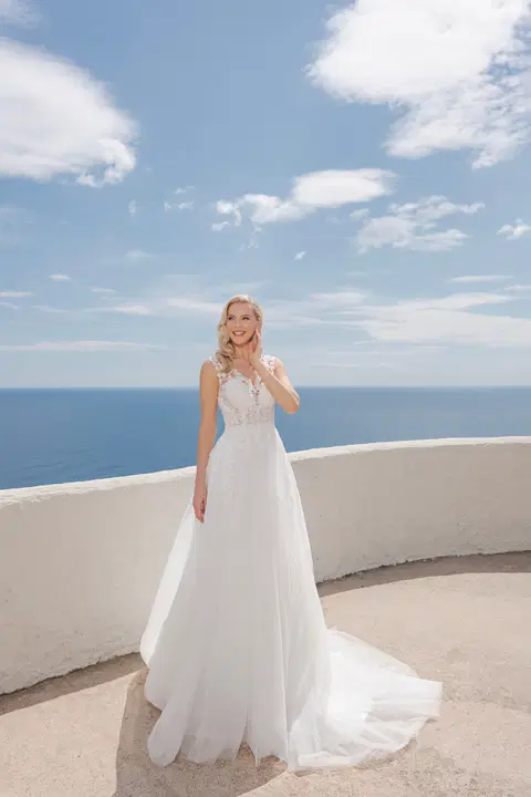 Style B2420 wedding dress by Amera Vera, A-line, lace