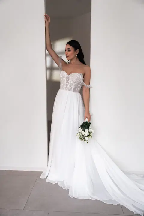 Linn wedding dress by Fan Xia, straight, lace