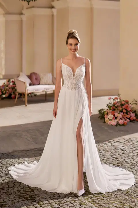 Style 1166 wedding dress by Angela Bianca, A-line, lace