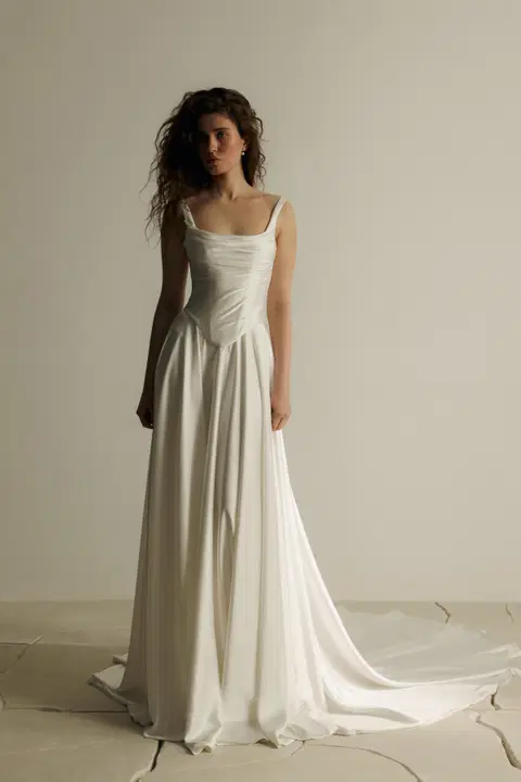 Artie wedding dress by Eva Lendel, A-line, satin
