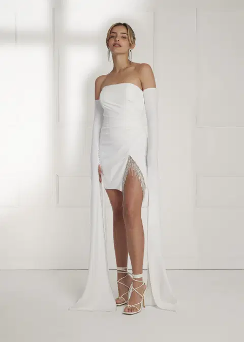 Lux wedding dress by Serravalle, short, crepe