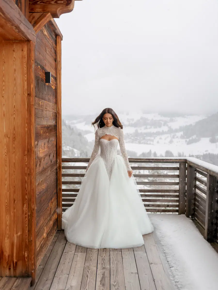 Ines by Innocentia: Ball Gown silhouette, sweetheart neckline, long sleeves, lace