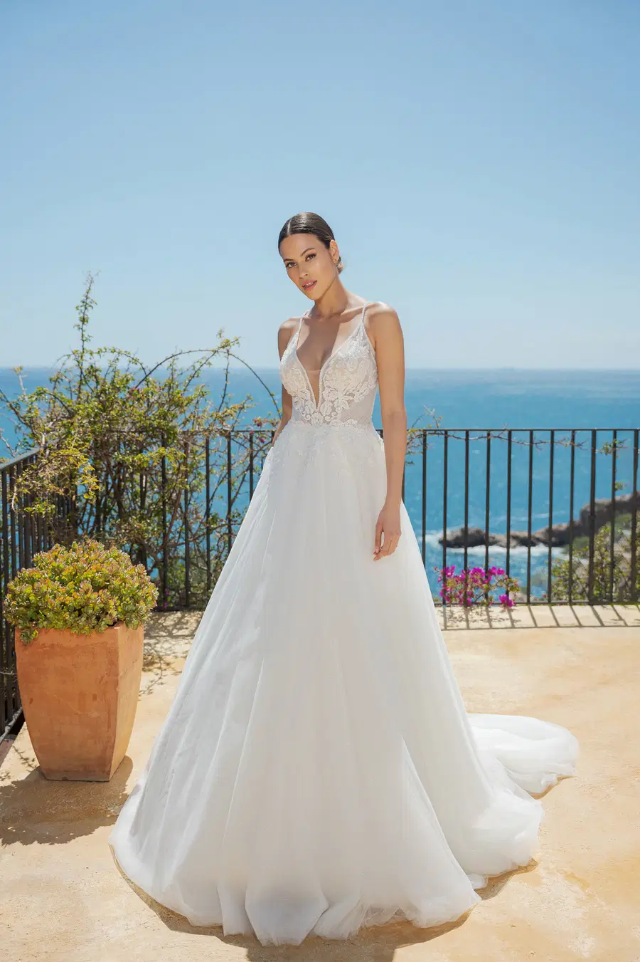 MGB103 by Miss Beautiful Bride: A-Line silhouette, deep V-neck neckline, sleeveless, tulle