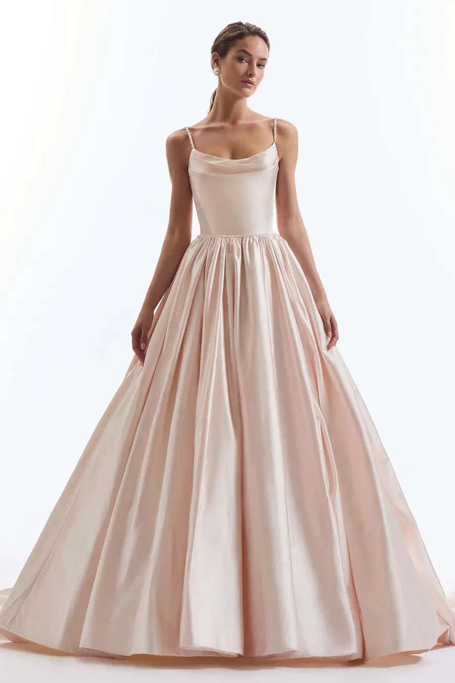 AM74 by Demetrios: Ball Gown silhouette, scoop neckline, sleeveless, satin