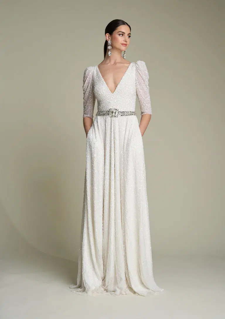 Ira by Eliza Jane Howell: A-Line silhouette, V-neck neckline, short sleeves, tulle