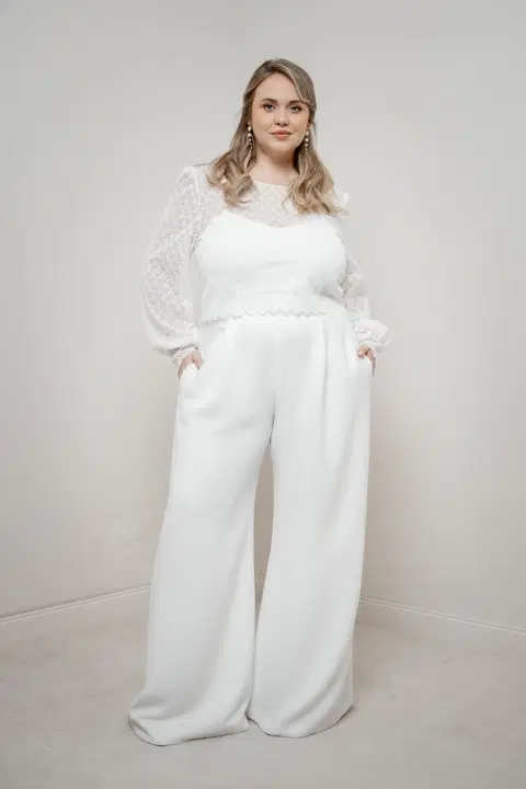 Hose Zari Curvy wedding dress by noni, two-piece, crepe