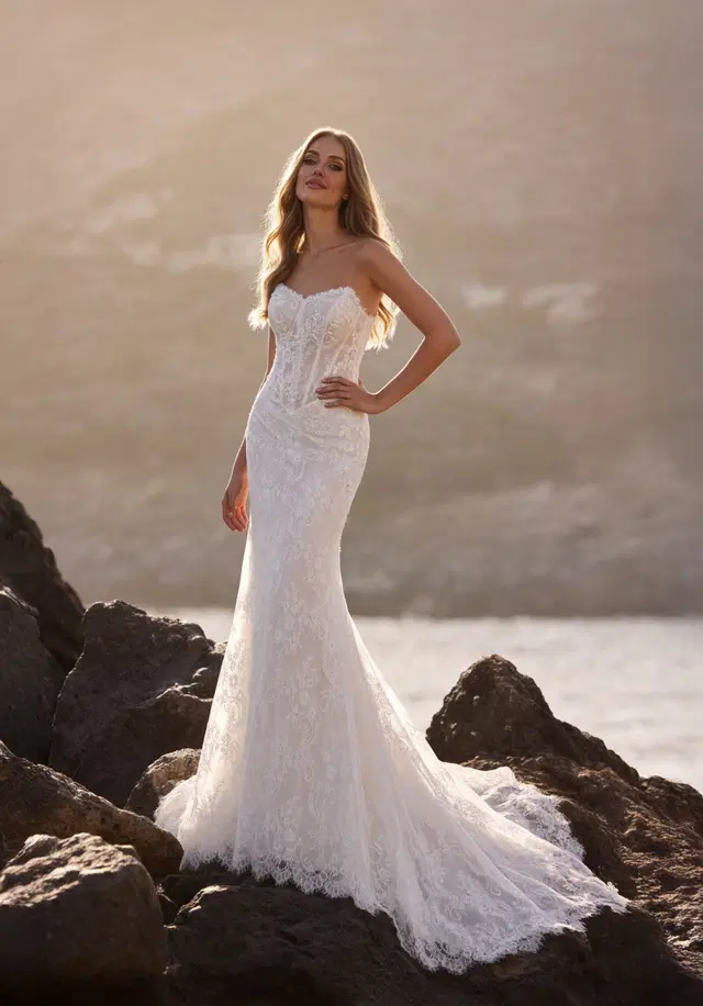 G0009 Iole by Galvan Sposa: Fit & Flare silhouette, scoop neckline, sleeveless, chantilly