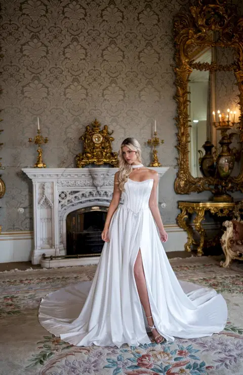 Style RB3253 wedding dress by Rachel Allan, trumpet, satin