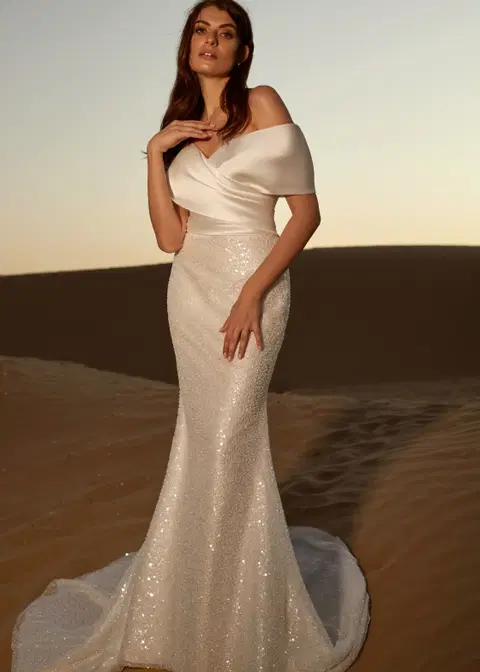 Lotus wedding dress by Dando London, mermaid, satin