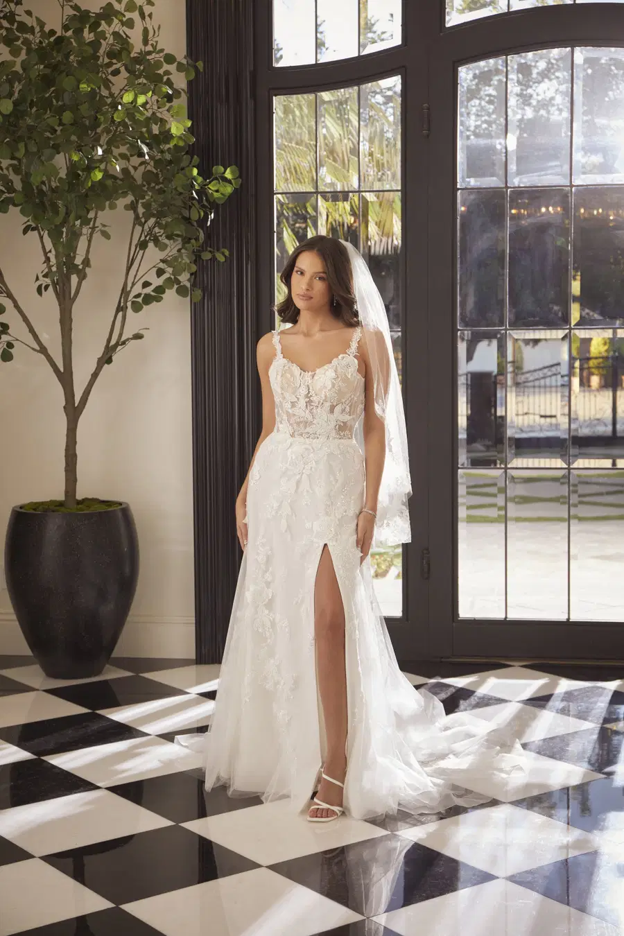 Brienne by Casablanca Bridal: A-Line silhouette, scoop neckline, short sleeves, tulle