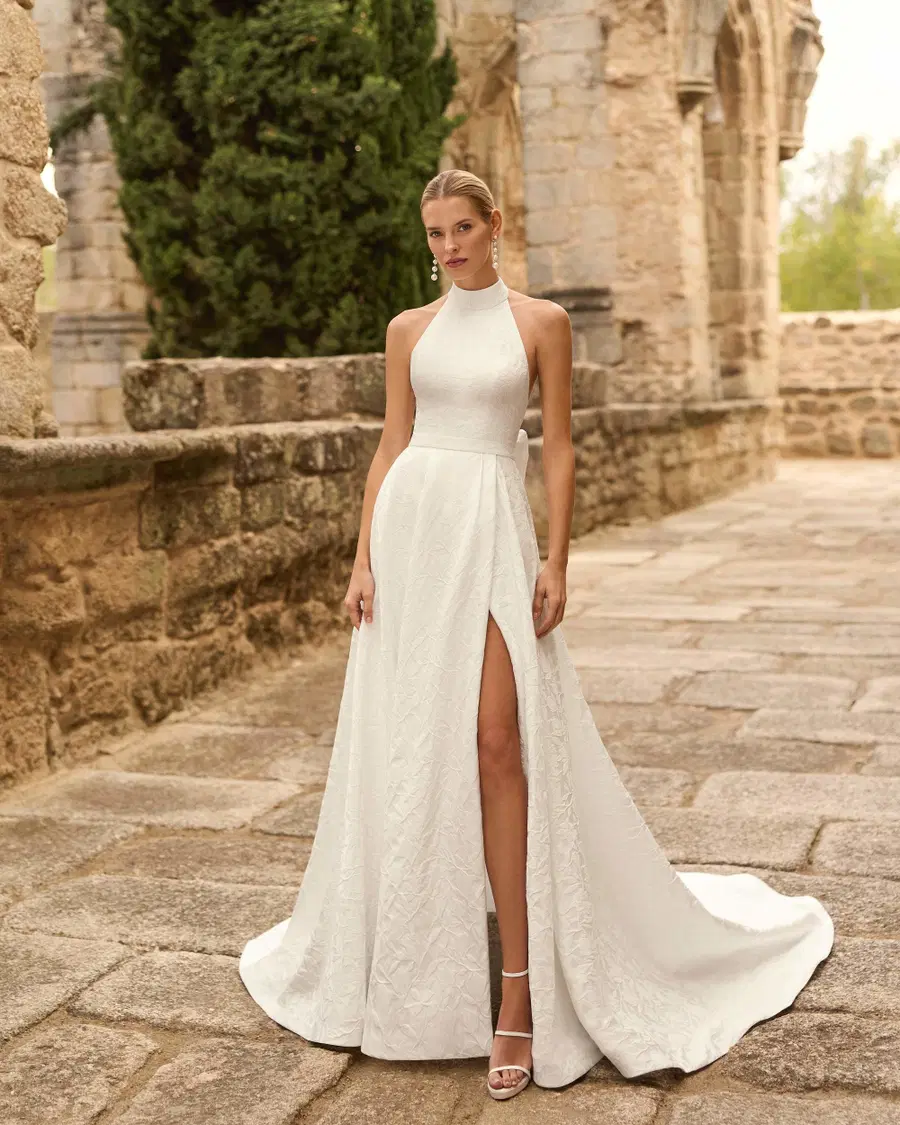PRADO by Adriana Alier: A-Line silhouette, high / halter neckline, sleeveless, brocade