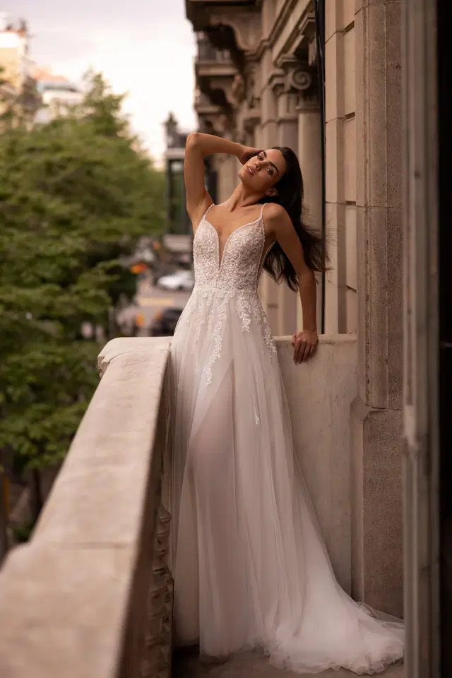 E-5416 by Elizabeth Passion: A-Line silhouette, deep V-neck neckline, sleeveless, tulle