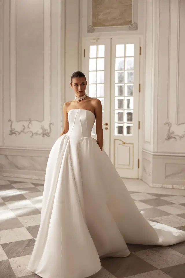 Alma by Tina Valerdi: Princess silhouette, straight neckline, sleeveless, mikado