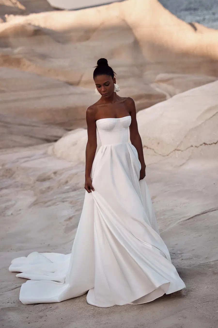 Franca by Milla Nova: A-Line silhouette, straight neckline, sleeveless, satin