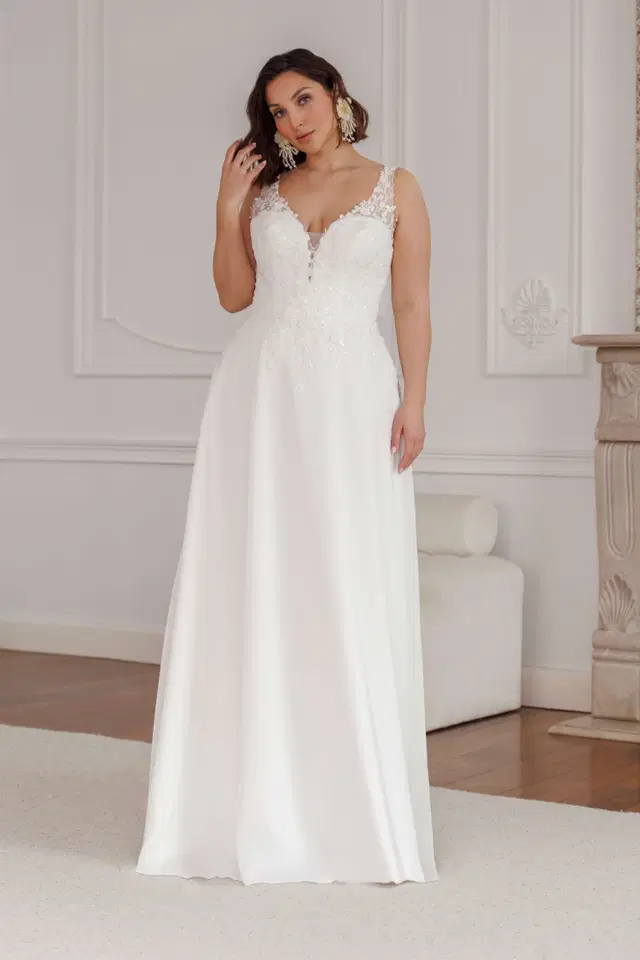 Chloe by Jarice: A-Line silhouette, V-neck neckline, chiffon