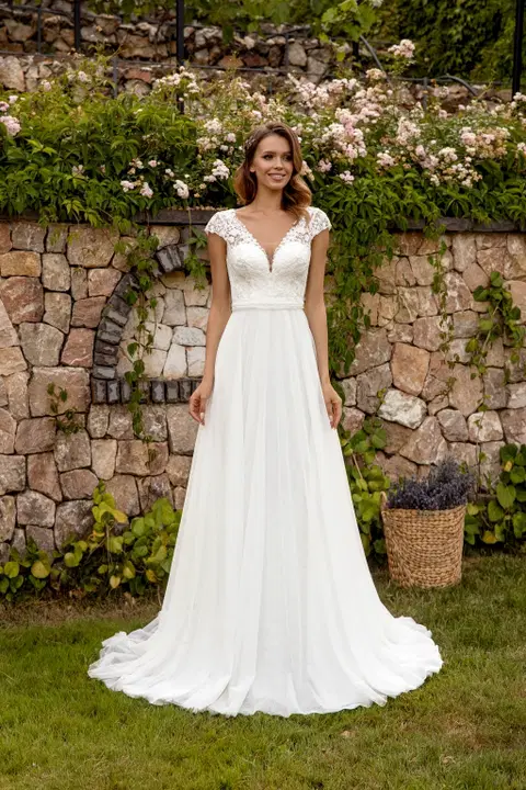 Style 1074+8013 wedding dress by Angela Bianca, lace, V-neck