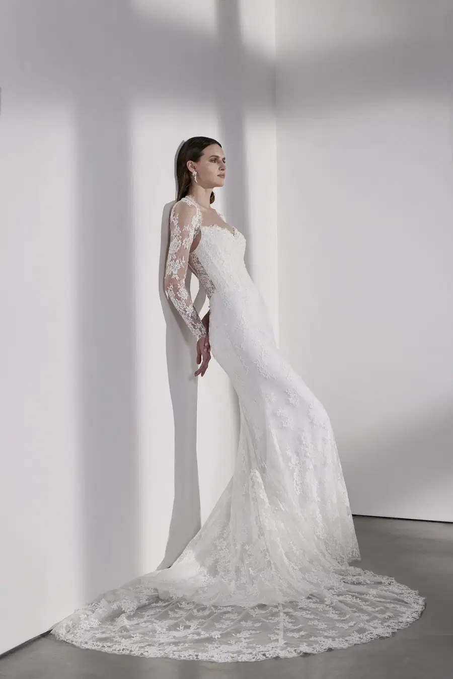 Grosvenor by Avenue by Josephine Scott: Mermaid silhouette, sweetheart neckline, long sleeves, lace