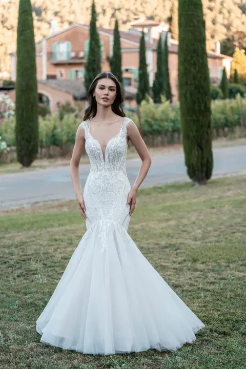 Style A1320 wedding dress by Allure Bridals, fit & flare, tulle
