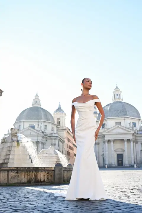 Amarena Cherry wedding dress by Dando London, straight, crepe