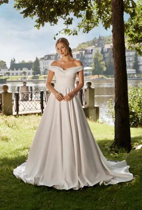 Style 1110 wedding dress by Angela Bianca, ball gown, satin