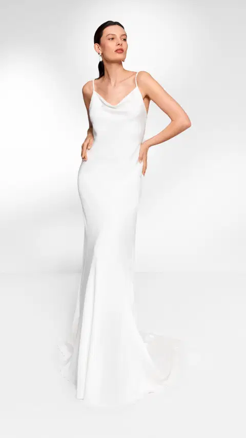Bran wedding dress by Anna Kara, straight, crepe