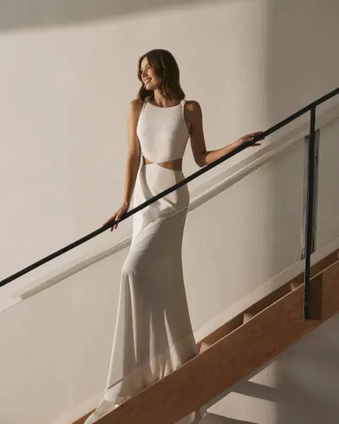 Nasir wedding dress by Alma Novia, straight, crepe