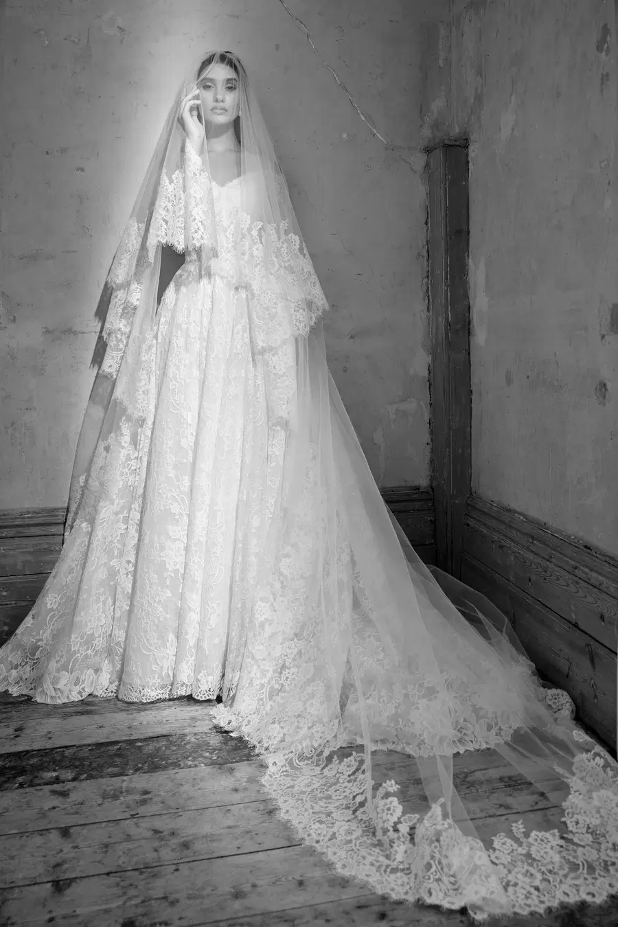 Tori by Josephine Scott: A-Line silhouette, off-shoulder neckline, long sleeves, lace
