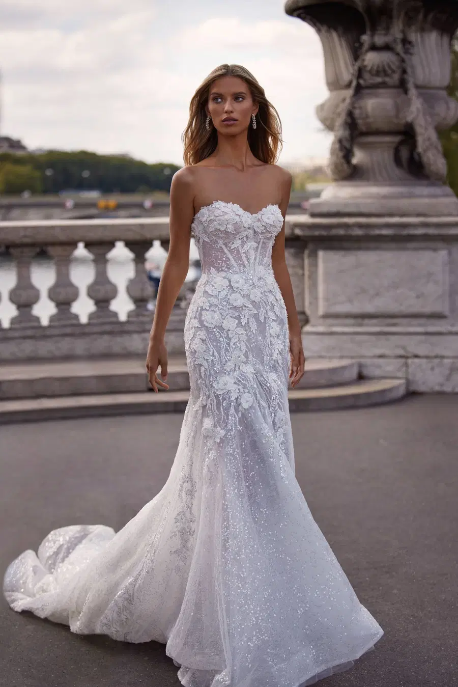Jenna by Milla Nova: Mermaid silhouette, sweetheart neckline, long sleeves, lace