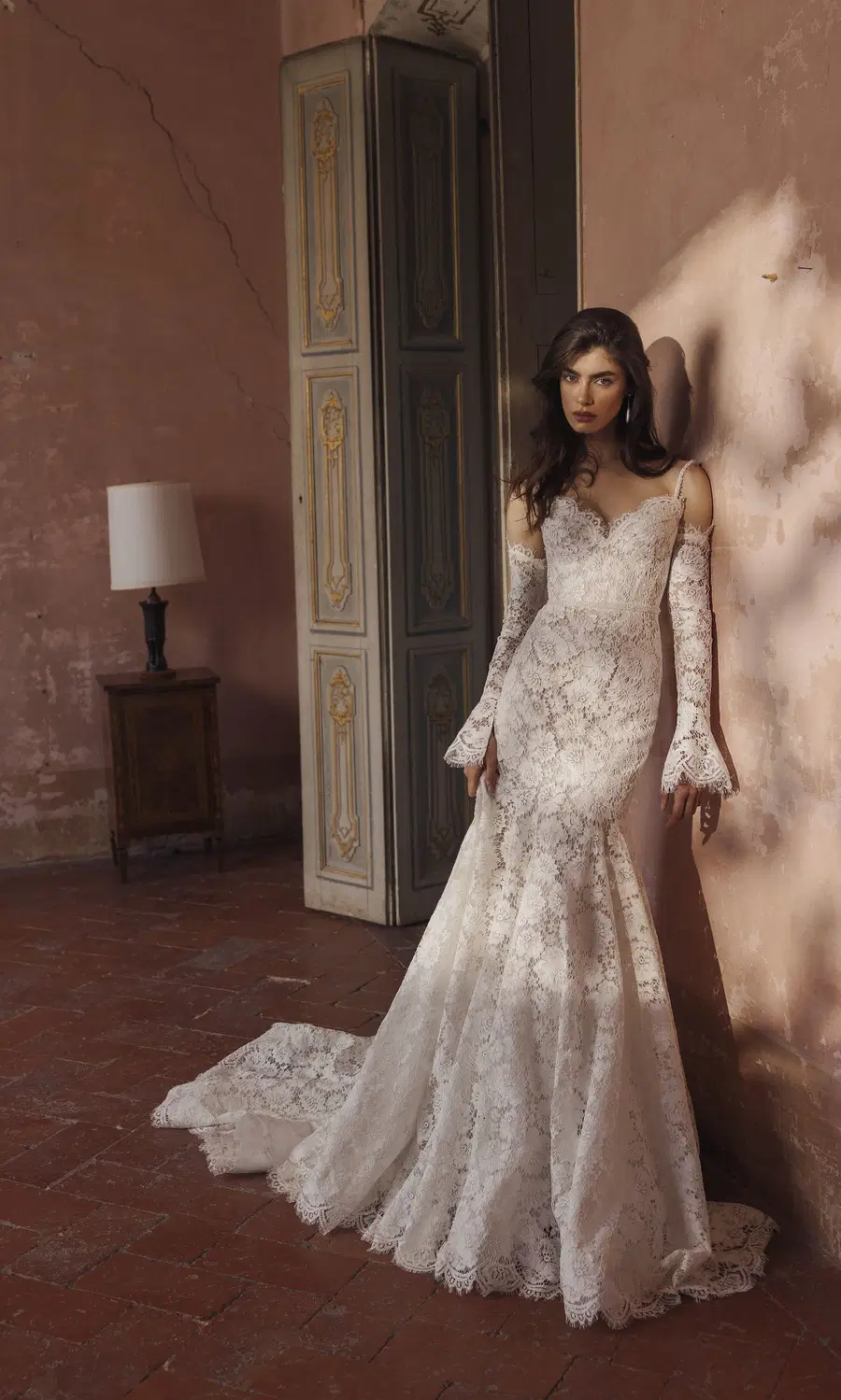 Luka 24-009(2) by Love by Ricca Sposa: Mermaid silhouette, sweetheart neckline, long sleeves, lace