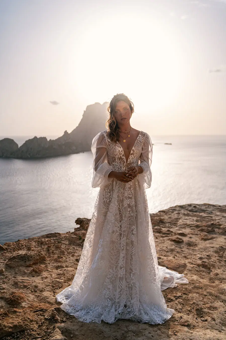 Chia by Malee: A-Line silhouette, deep V-neck neckline, separate sleeves, lace