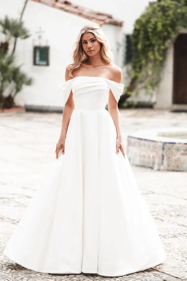 R3762 by Allure Romance: Ball Gown silhouette, off-shoulder neckline, sleeveless, satin