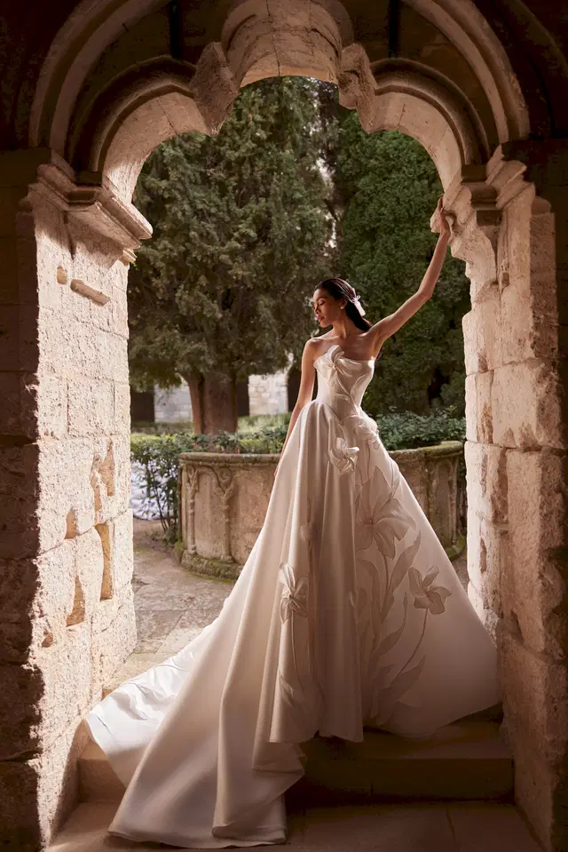 Sylvia Bataille by Innocentia Divina: Ball Gown silhouette, straight neckline, sleeveless, satin