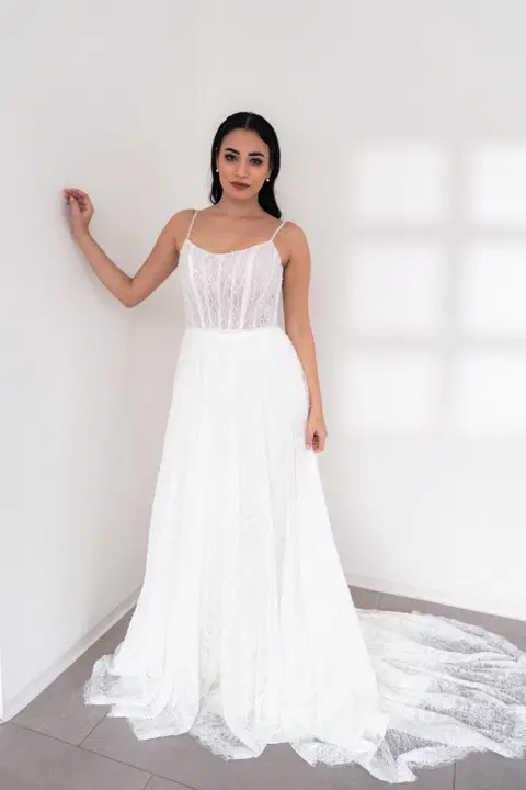Maxi Lace wedding dress by Fan Xia, A-line, lace