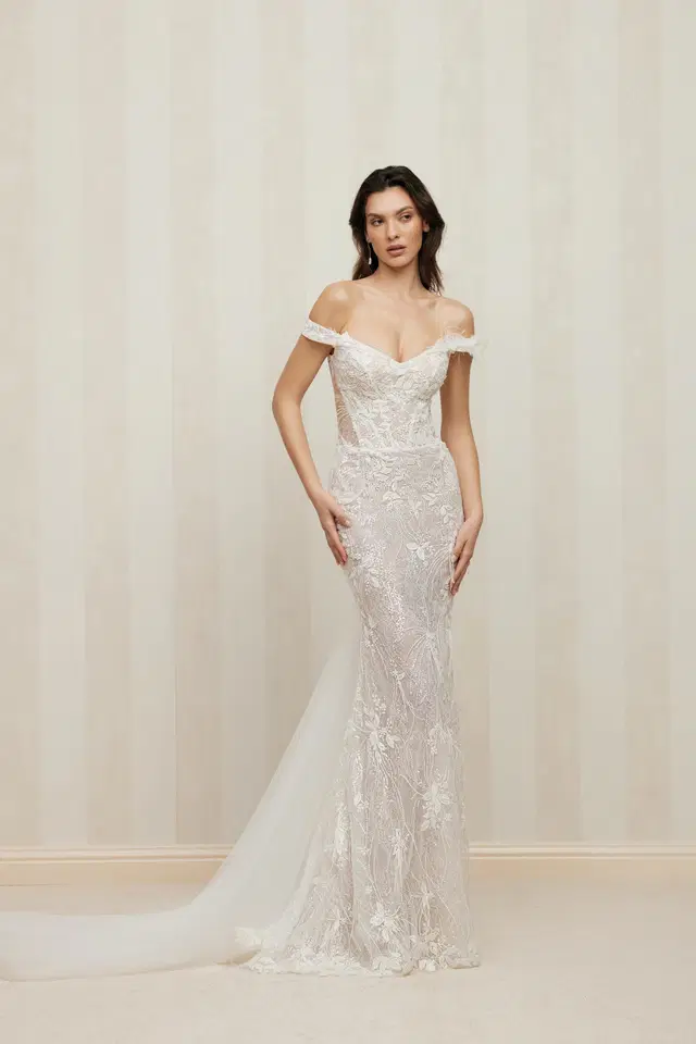 Eliza by Anne Mariée: Mermaid silhouette, V-neck neckline, sleeveless, lace