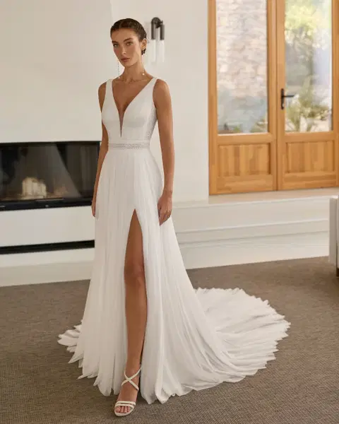 Riga Brautkleid von Aire Barcelona, Gerade, Muslin
