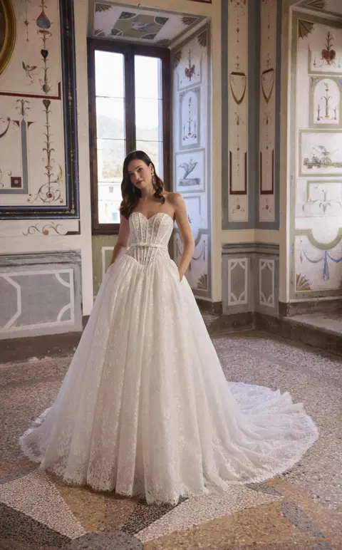 Assunta 63302 wedding dress by Veni Infantino, ball gown, lace