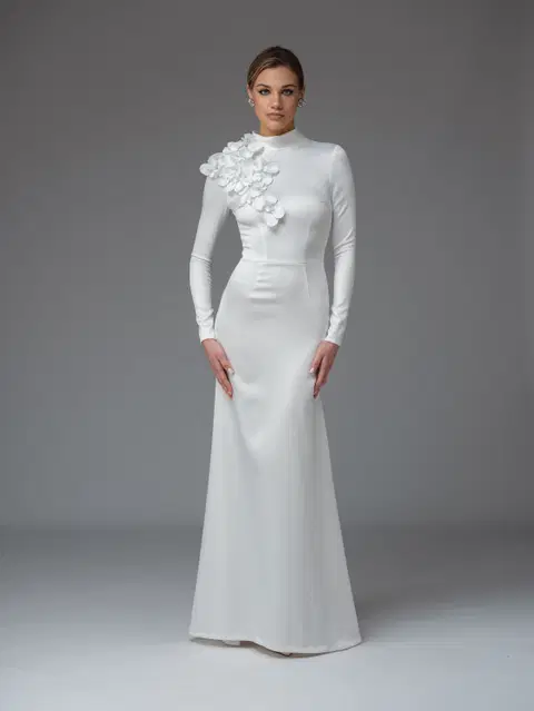 Rosa + Flower wedding dress by Katya Katya London, A-line, satin